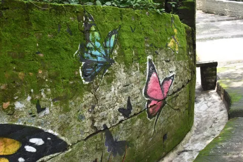 Entrance gate of the Beatles Ashram (Chaurasi Kutia) in Rishikesh, India