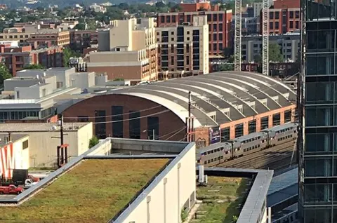 The barrel-roofed former Uline Arena (Washington Coliseum) on 3rd Street NE, Washington, DC, in 2017