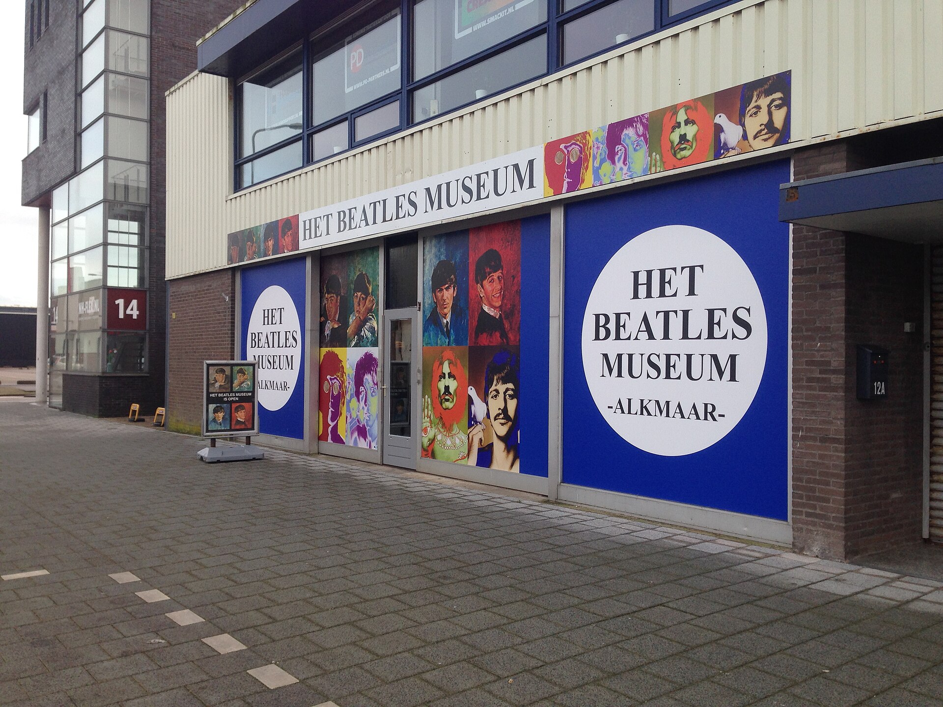 Entrance of the Beatles Museum on Pettemerstraat in Alkmaar, Netherlands