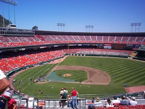 Inside Candlestick Park in San Francisco during a Giants game, before the stadium was demolished in 2015