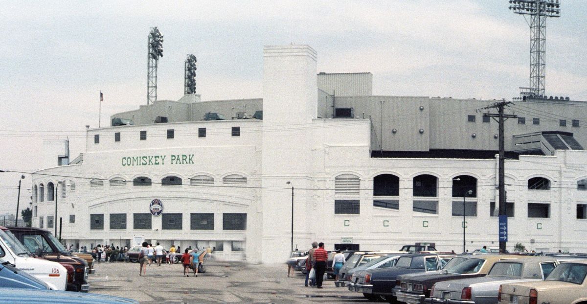 Outside of the old Comiskey Park in Chicago in 1986, the ballpark where the Beatles played two concerts in 1965; it was demolished in 1991
