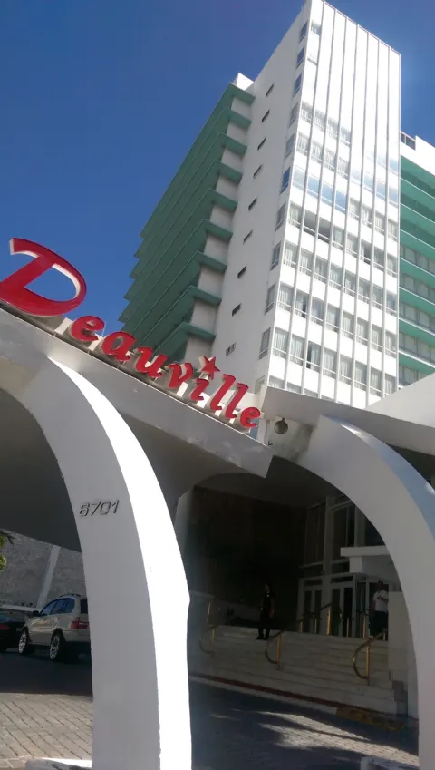 Entrance sign of the Deauville Beach Resort on Collins Avenue, Miami Beach, in September 2016, before the hotel was demolished
