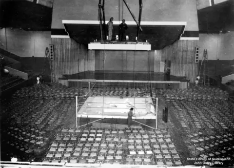 Interior of Festival Hall, Brisbane, around 1959, the hall where the Beatles played four concerts in June 1964; it was demolished in 2003