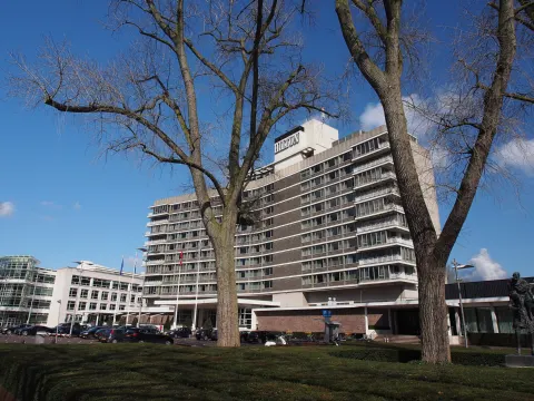 The Hilton Amsterdam hotel building on the Apollolaan, site of John Lennon and Yoko Ono's 1969 bed-in