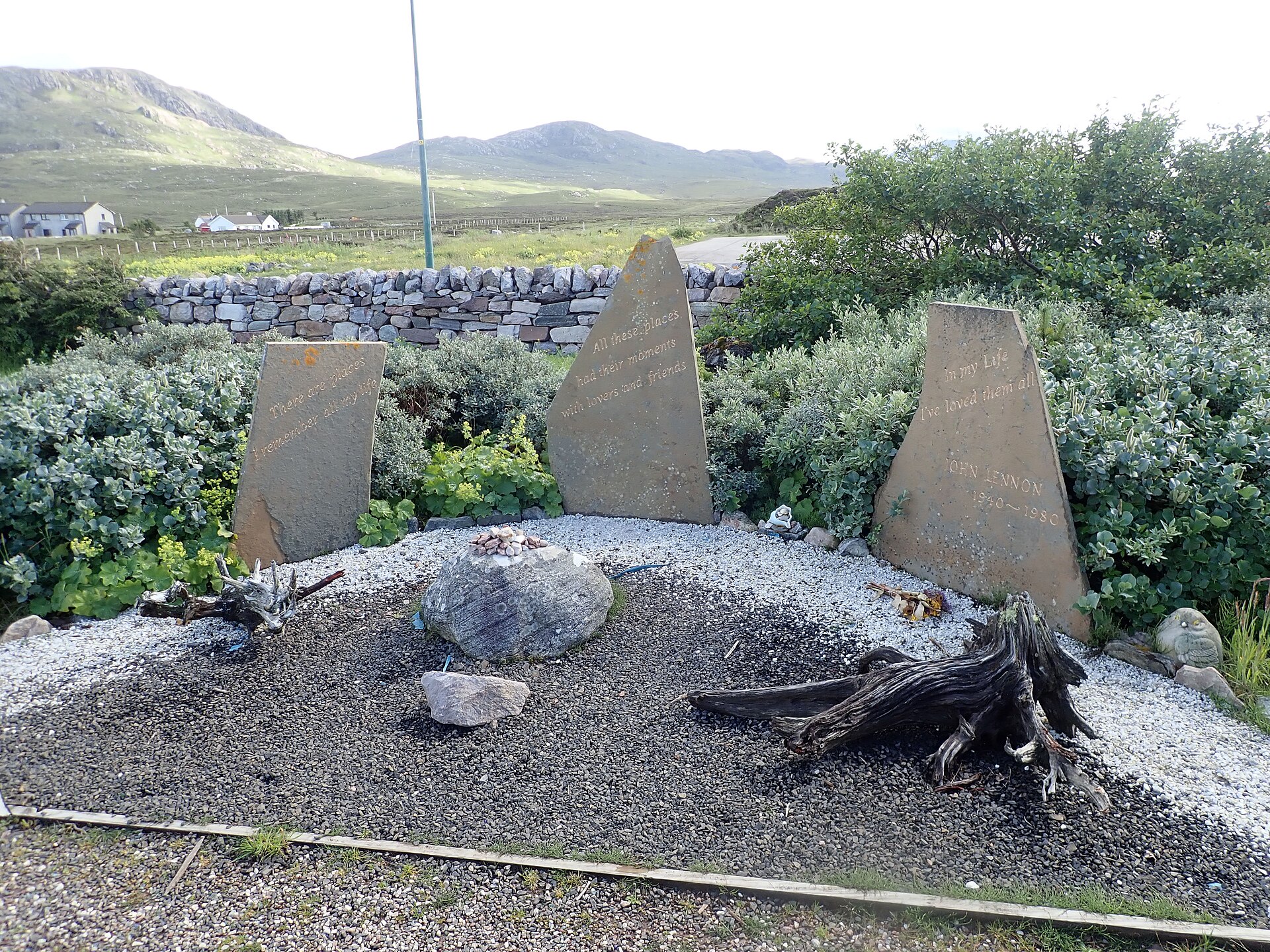 Inscribed stones in the John Lennon Memorial Garden at Durness Village Hall, Scotland