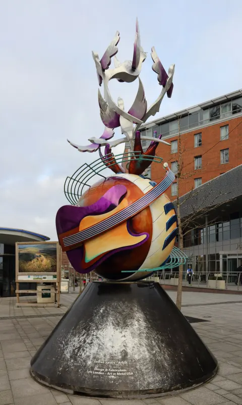 John Lennon Peace Monument, Peace & Harmony by Lauren Voiers, on the Kings Dock waterfront in Liverpool