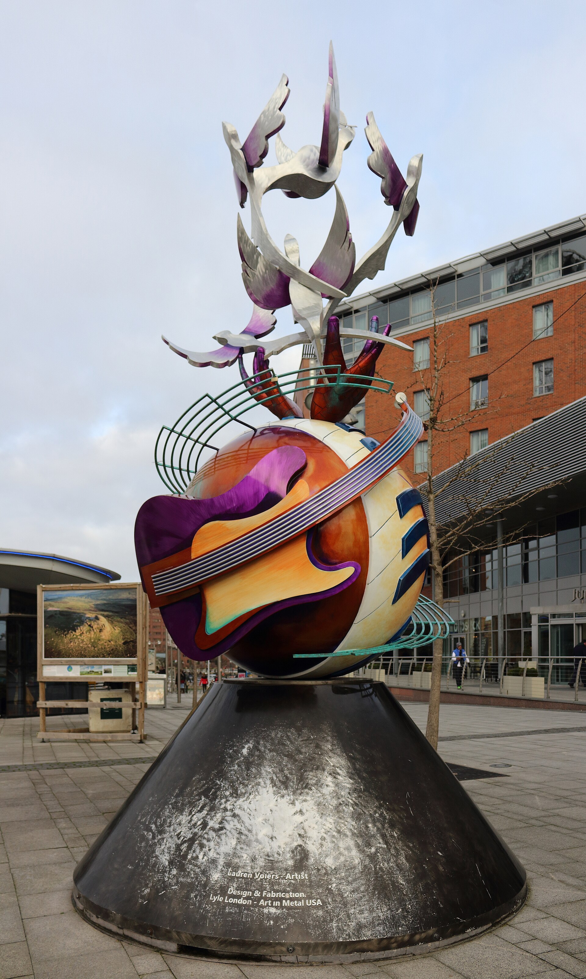 John Lennon Peace Monument, Peace & Harmony by Lauren Voiers, on the Kings Dock waterfront in Liverpool