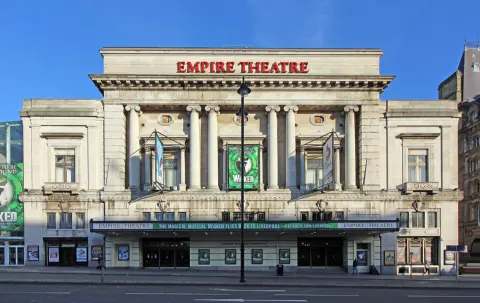Front of the Liverpool Empire Theatre seen across Lime Street, Liverpool, in March 2018