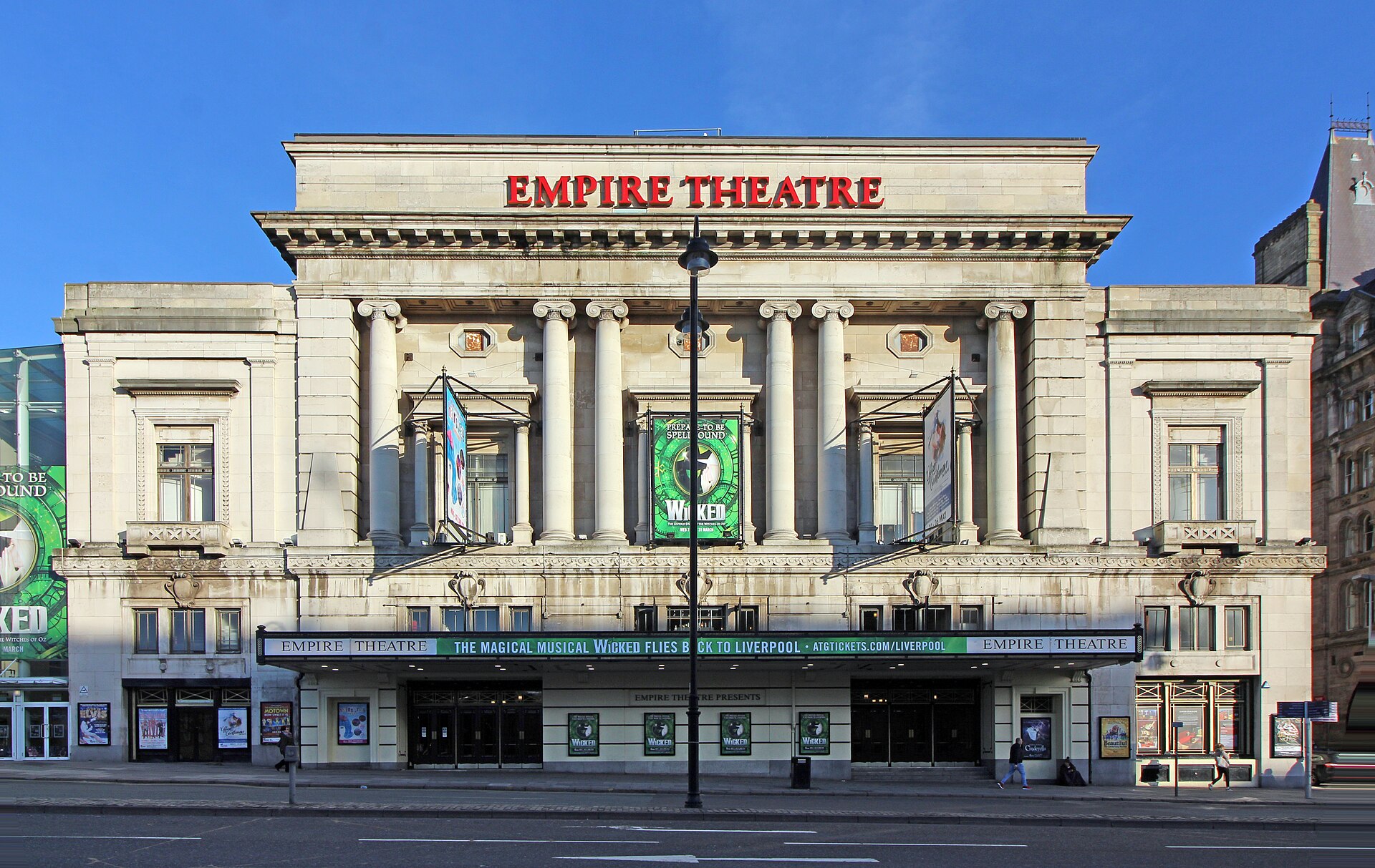 Front of the Liverpool Empire Theatre seen across Lime Street, Liverpool, in March 2018