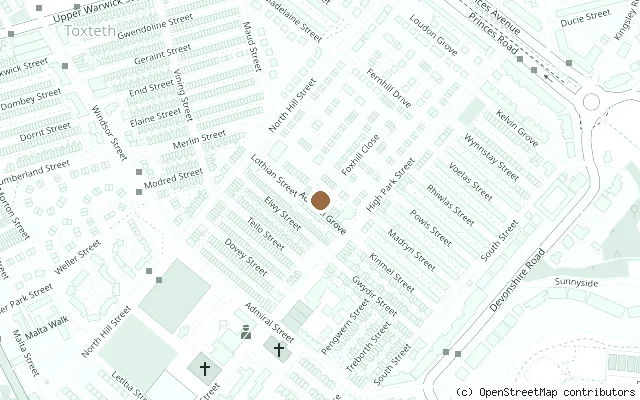 Map showing the location of 10 Admiral Grove, Ringo Starr's childhood home in Liverpool