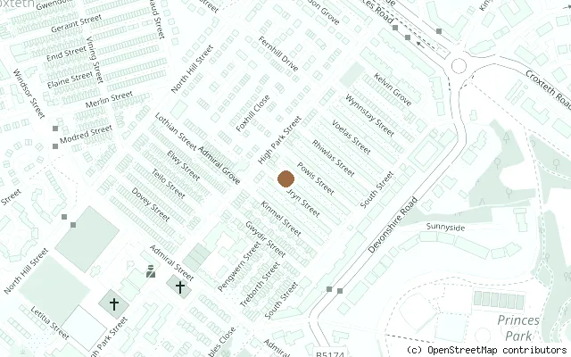 Map showing the location of 9 Madryn Street, Ringo Starr's birthplace in Liverpool