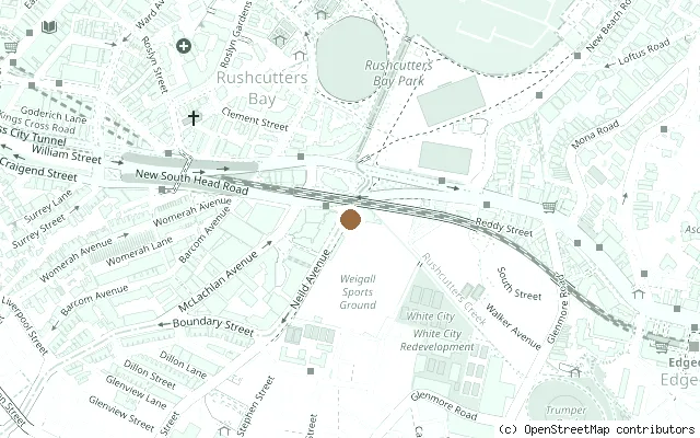 Map showing the location of Beatles Concerts plaque, former Sydney Stadium, Rushcutters Bay in Sydney