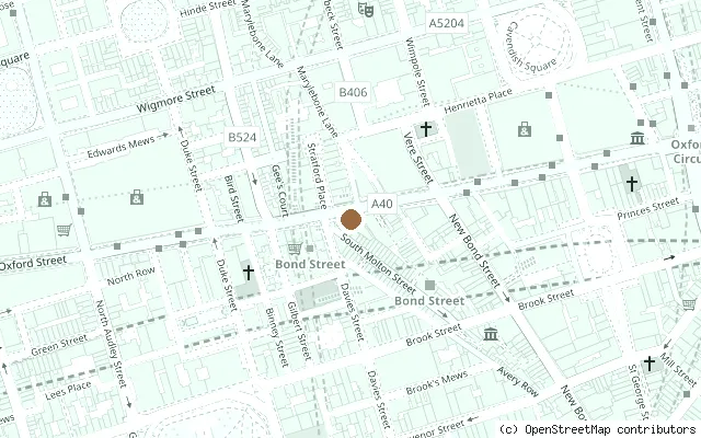 Map showing the location of Site of the original HMV store plaque, 363 Oxford Street in London