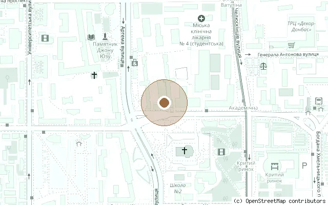 Map showing the location of Beatles Monument, Donetsk in Donetsk