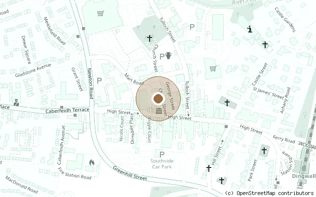 Map showing the location of The Beatles Played Here plaque, Dingwall Town Hall in Dingwall