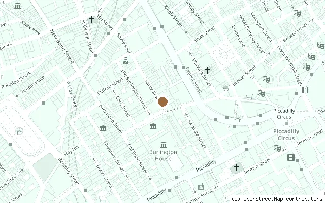 Map showing the location of Beatles rooftop concert plaque, 3 Savile Row in London