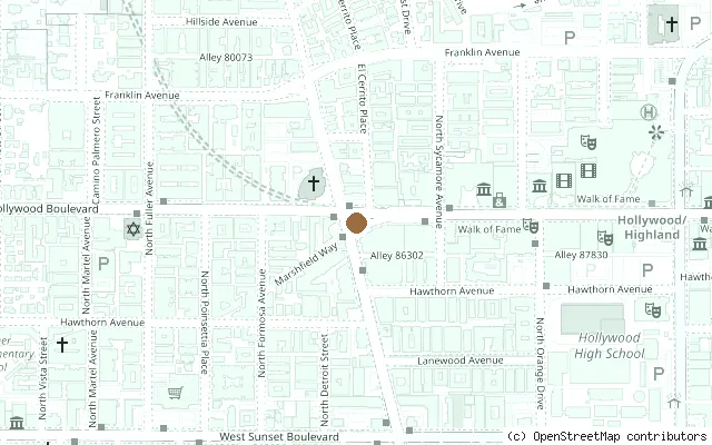 Map showing the location of The Beatles' star, Hollywood Walk of Fame in Los Angeles