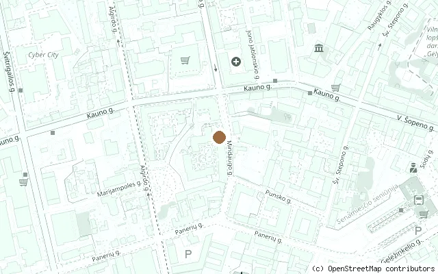 Map showing the location of John Lennon Monument, Mindaugo Street in Vilnius