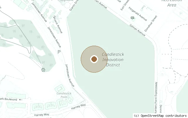Map showing the location of Site of Candlestick Park, the Beatles' last paid concert in San Francisco
