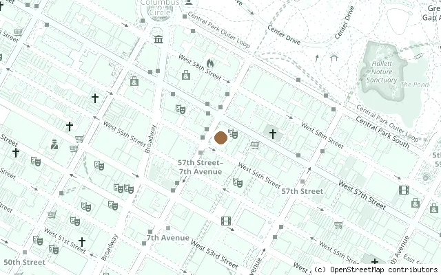 Map showing the location of Carnegie Hall, Beatles 1964 concerts in New York City