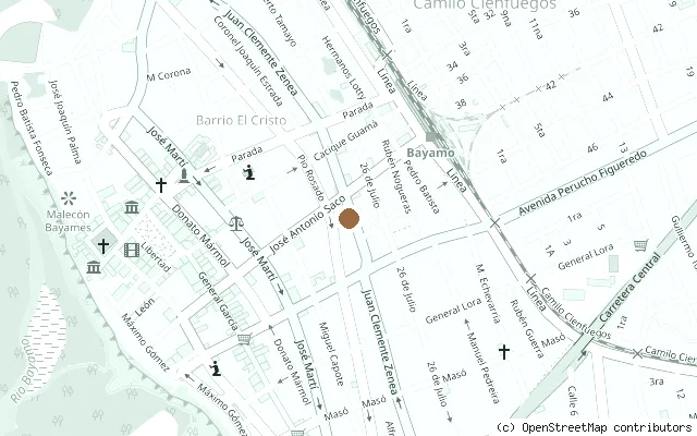 Map showing the location of Centro Cultural Los Beatles, Bayamo in Bayamo