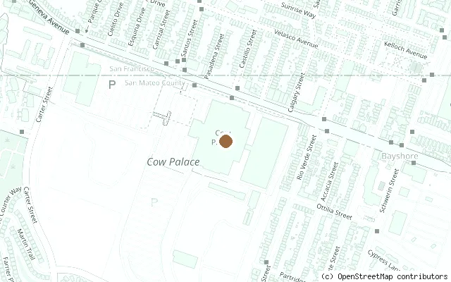 Map showing the location of Cow Palace, Daly City (Beatles 1964 and 1965 concerts) in Daly City