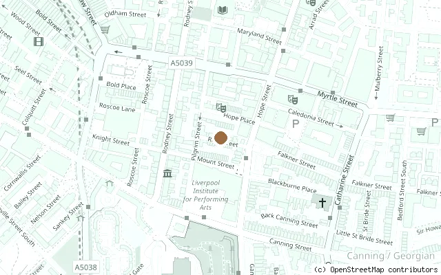 Map showing the location of The Dissenters plaque, Ye Cracke in Liverpool