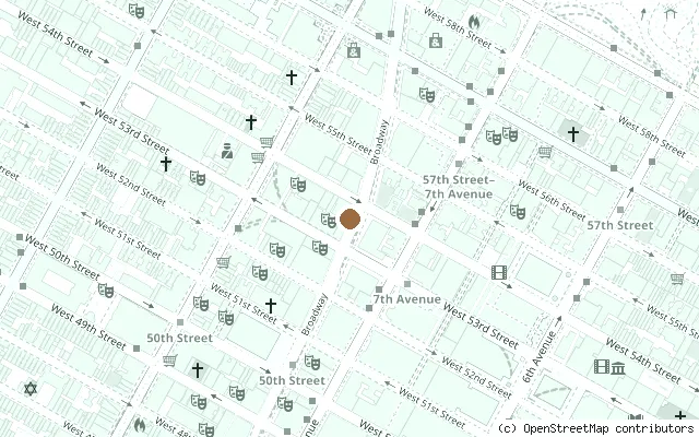 Map showing the location of Ed Sullivan Theater, site of the Beatles' US television debut in New York City