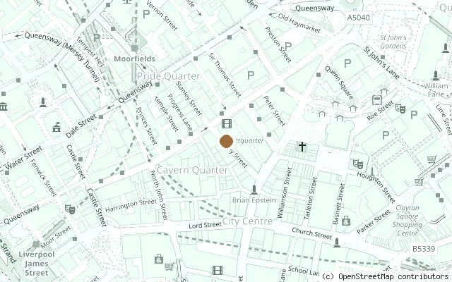 Map showing the location of Eleanor Rigby statue, Stanley Street in Liverpool