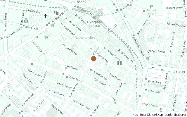 Map showing the location of The Jacaranda, Slater Street in Liverpool