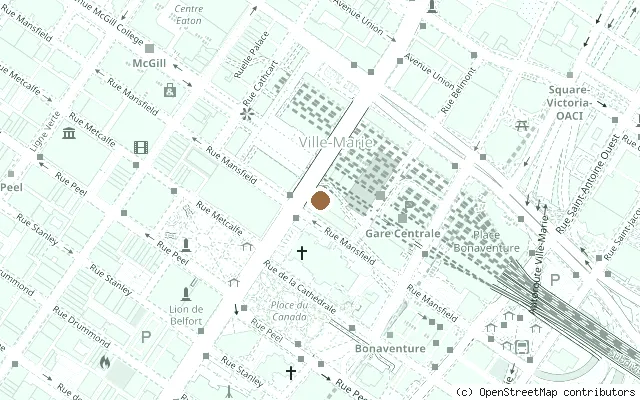 Map showing the location of John and Yoko Bed-In Suite 1742, Fairmont The Queen Elizabeth in Montreal
