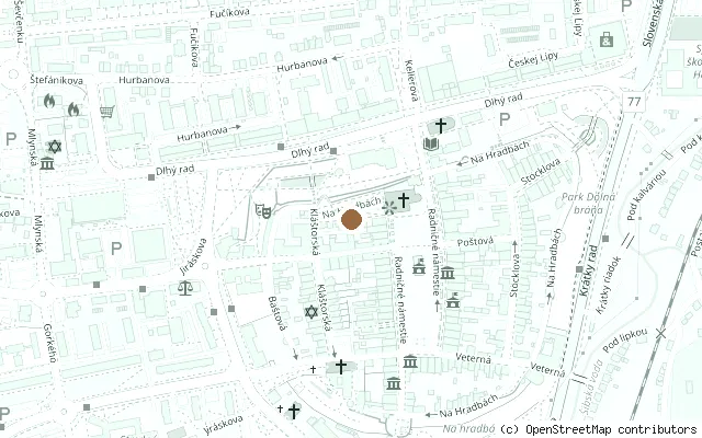 Map showing the location of John Lennon Alley and Park, Bardejov in Bardejov