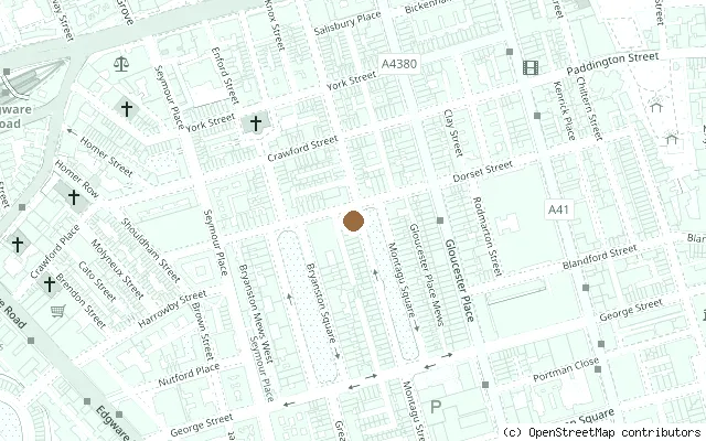 Map showing the location of John Lennon blue plaque, 34 Montagu Square in London
