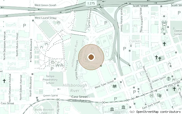 Map showing the location of John Lennon Statue, The Barrymore Hotel in Tampa