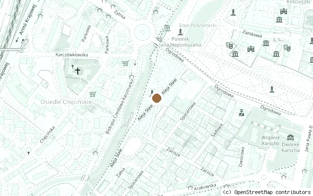 Map showing the location of John Lennon bust, Aleja Sław, Kielce in Kielce