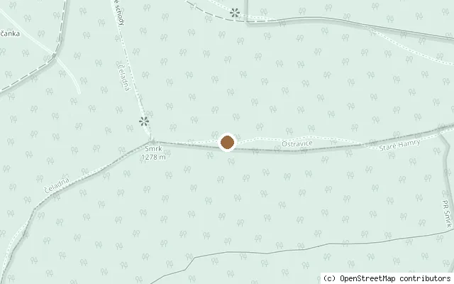 Map showing the location of John Lennon memorial on Smrk in Ostravice