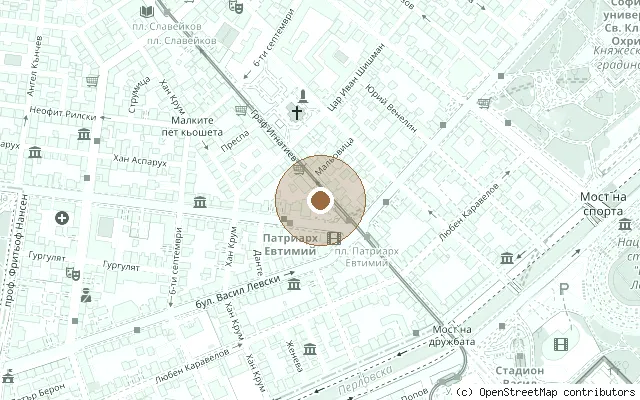 Map showing the location of Lennon Wall and Lost Relief, Sofia in Sofia