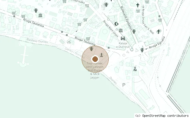 Map showing the location of John Lennon Bench Statue, Durrës Promenade in Durrës