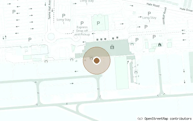 Map showing the location of John Lennon statue, Liverpool John Lennon Airport in Liverpool