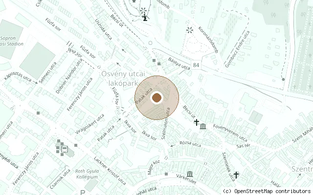 Map showing the location of John Lennon bust, Sopron music school in Sopron