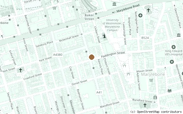 Map showing the location of John Lennon and George Harrison plaque, Apple Boutique site, 94 Baker Street in London