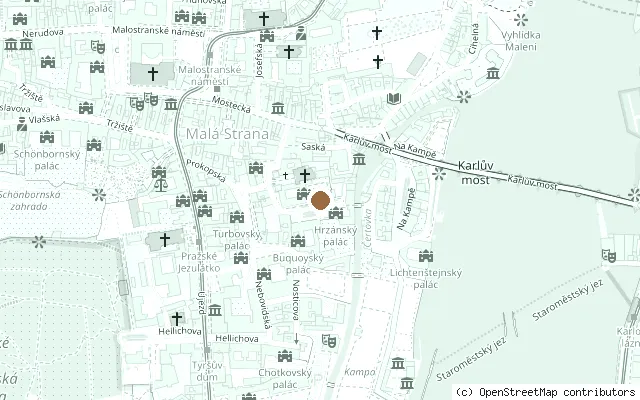 Map showing the location of Lennon Wall, Prague in Prague