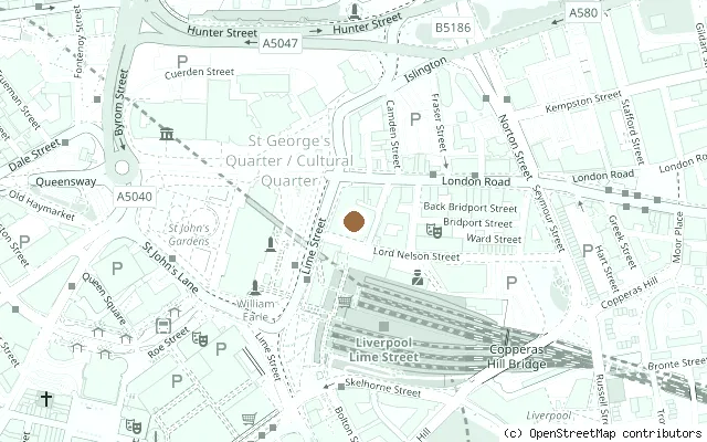 Map showing the location of Liverpool Empire Theatre, Lime Street in Liverpool