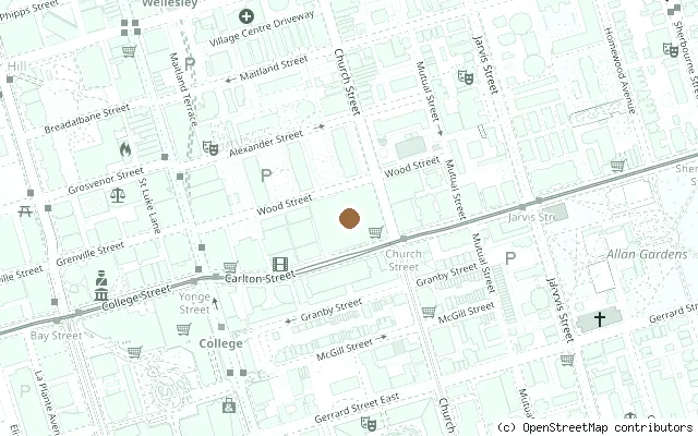 Map showing the location of Maple Leaf Gardens, Toronto (Beatles 1964, 1965 and 1966 concerts) in Toronto
