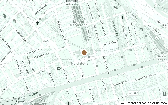 Map showing the location of Marylebone station, A Hard Day's Night filming location in London
