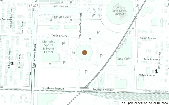 Map showing the location of Mid-South Coliseum, Memphis (Beatles 1966 concerts) in Memphis