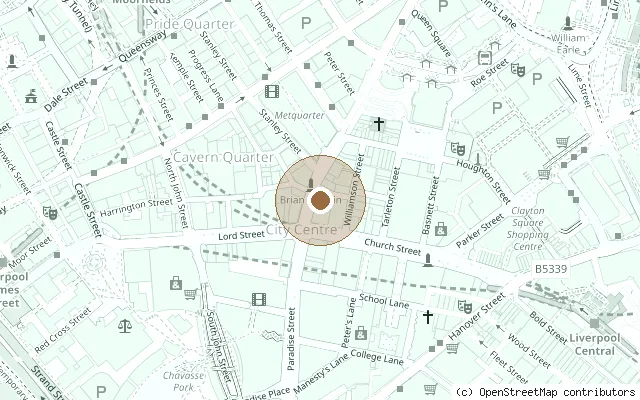 Map showing the location of Site of the NEMS record store, 12-14 Whitechapel, Liverpool in Liverpool