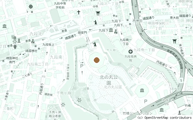 Map showing the location of Nippon Budokan, Tokyo in Tokyo