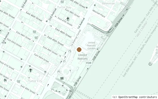 Map showing the location of Non-Violence (The Knotted Gun), United Nations Headquarters in New York City
