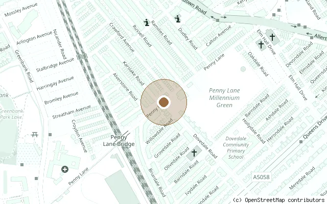 Map showing the location of Penny Lane, Liverpool in Liverpool